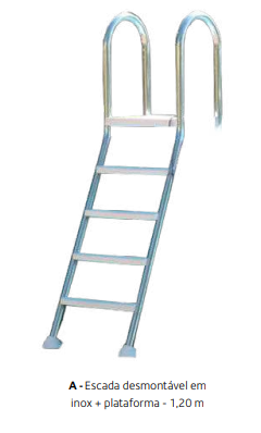 Escada desmontável em inox + plataforma - 1,20 m