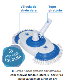 Limpa fundos giratório em forma oval com escovas fundo e laterais - Série Pro (inclui válvulas de alívio de ar)